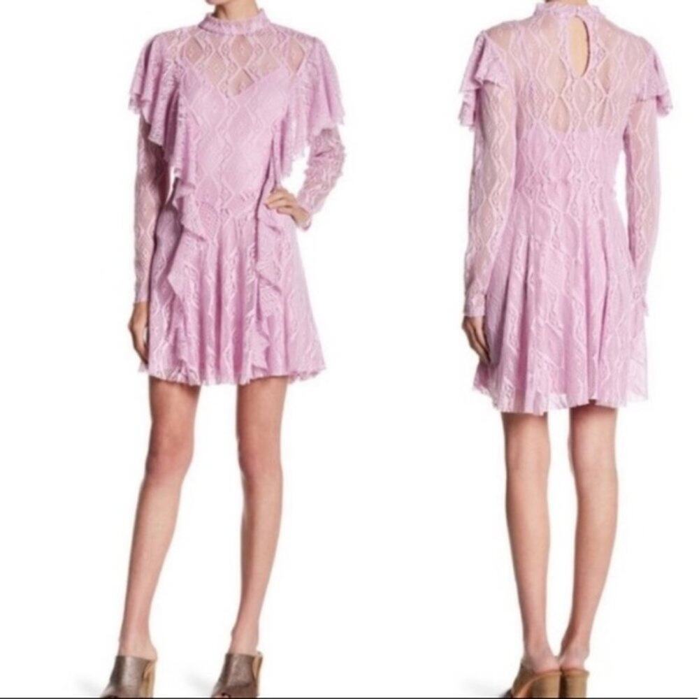 Free People Lilac Lace Ruffle Mini Dress - Picture 1 of 7